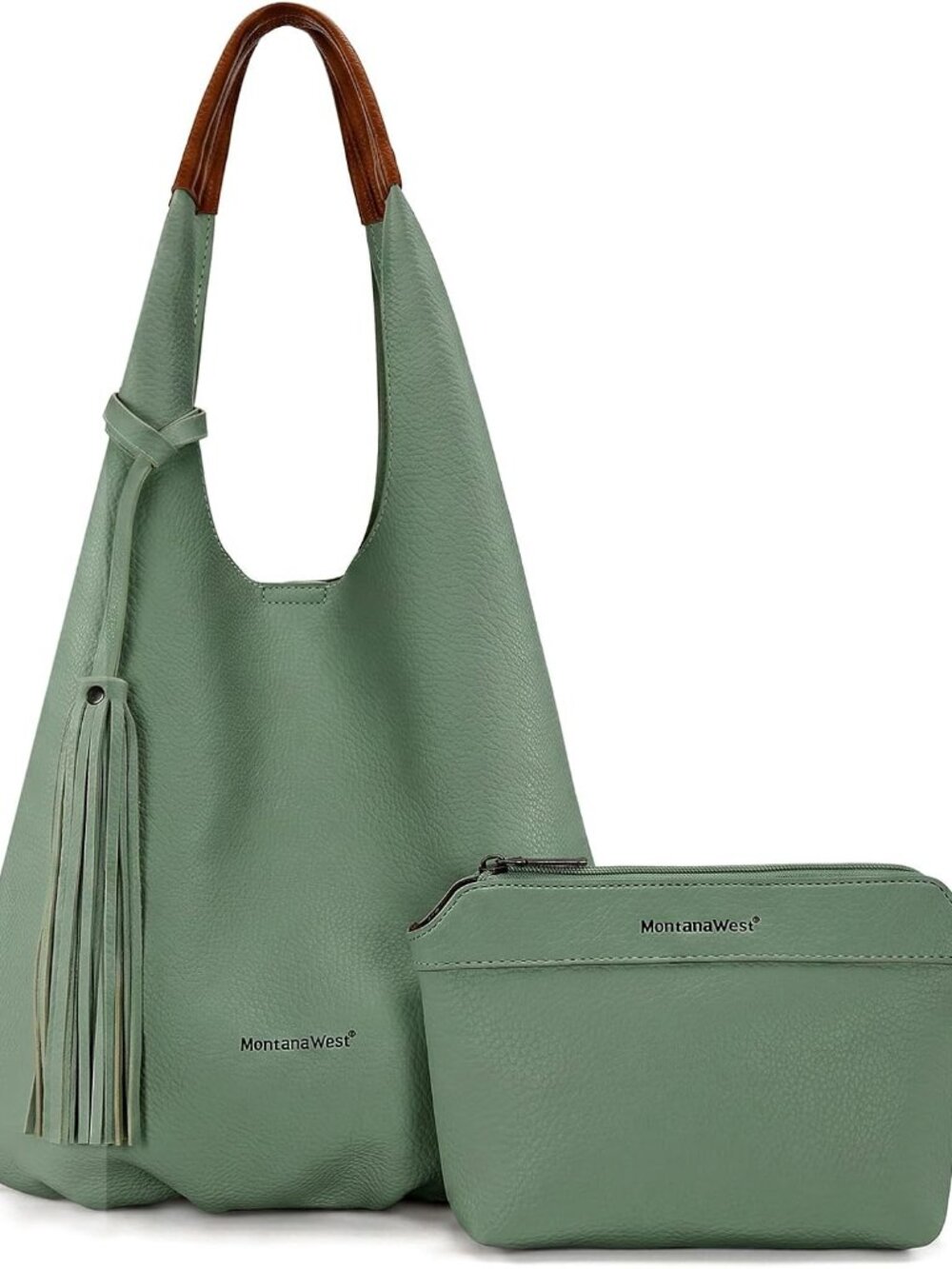 Hobo Bags for Women Slouchy Handbags 2PCS Tassels Shoulder Bag with Comestic Bag